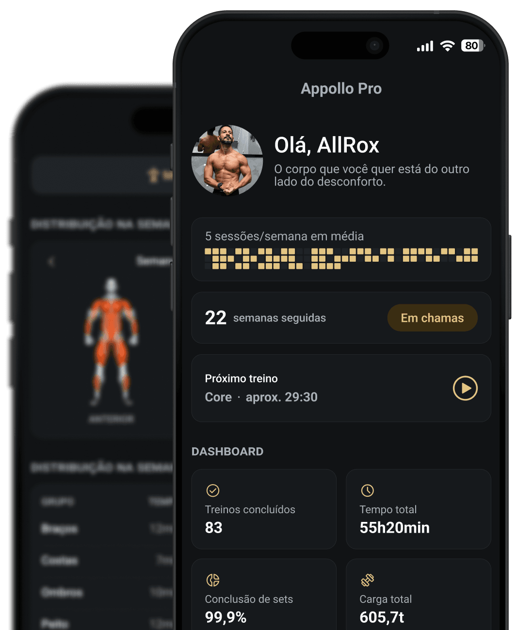 Tela do Appollo Pro exibindo um treino em execução